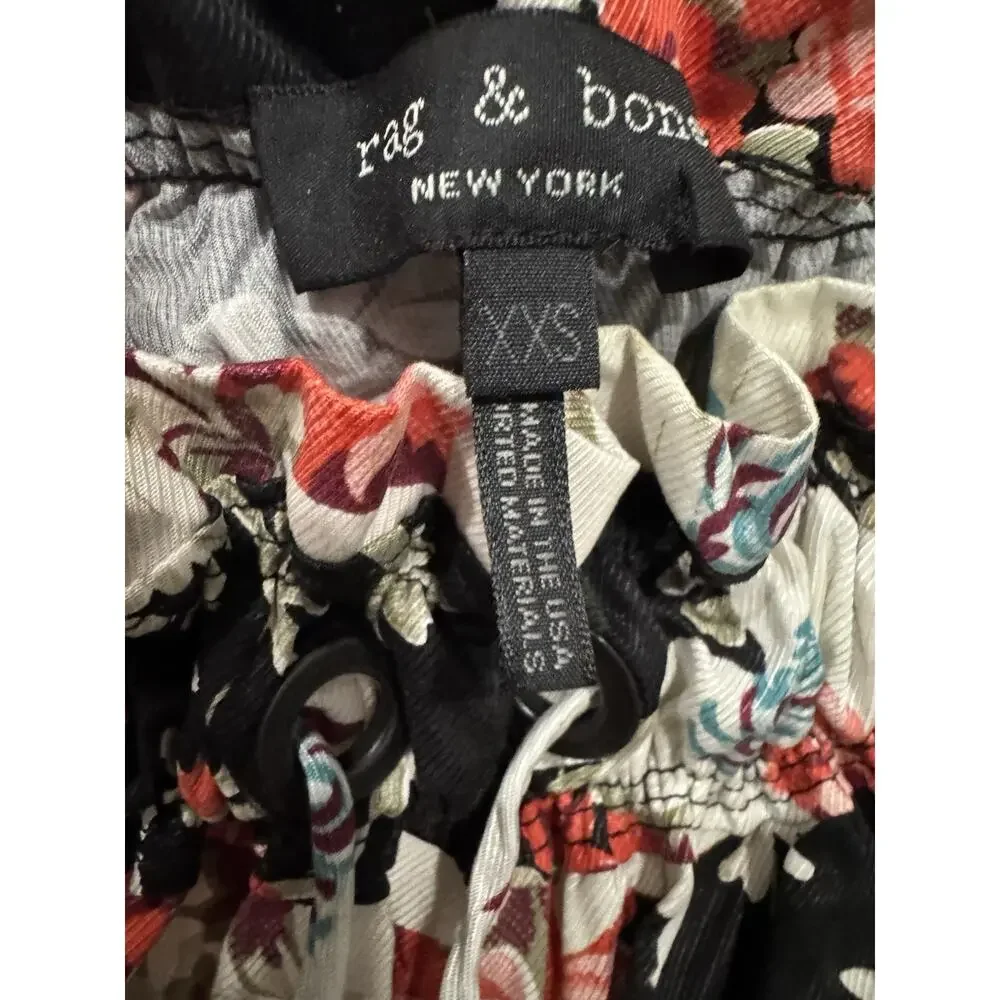 Rag and Bone Cropped Shirt Size XXS Black Pink Floral Speghetti Strap Halter Top